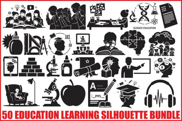 50 Education Learning Silhouette Bundle for Graphics & Crafts