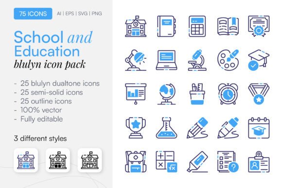 75 School and Education Icon Pack for Graphics and Icons
