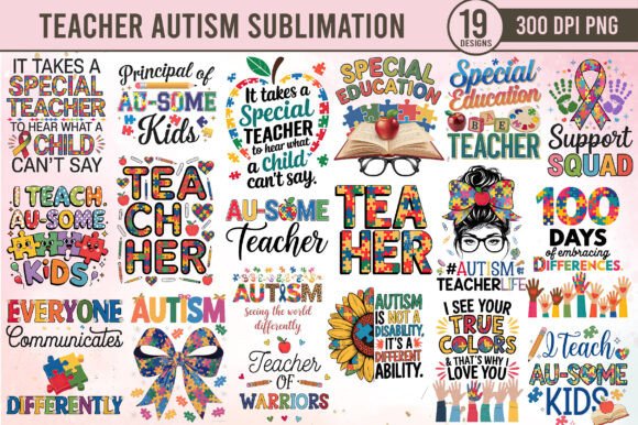 Autism Teacher Sublimation Bundle PNG: Graphics & Illustrations for Editors
