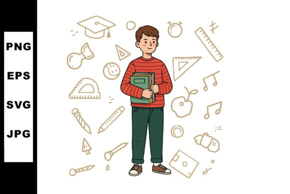 Boy Holding Books with School Supplies a Graphics and Illustrations Review