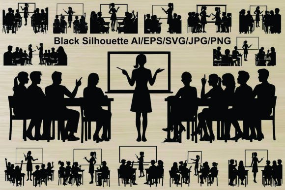 Classroom Silhouettes Teacher Students Graphics Review