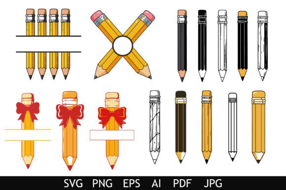 Colorful Pencil Clipart Design Set for Graphics and Crafts