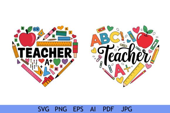 Colorful Teacher Appreciation Heart Graphics for Crafts