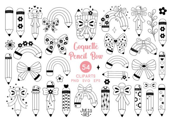 Coquette Pencil Bow Clipart Doodle for Graphics and Illustrations
