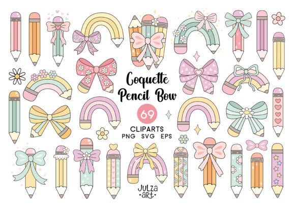 Coquette Pencil Bow Clipart Set: Graphics & Illustrations for Local Brands