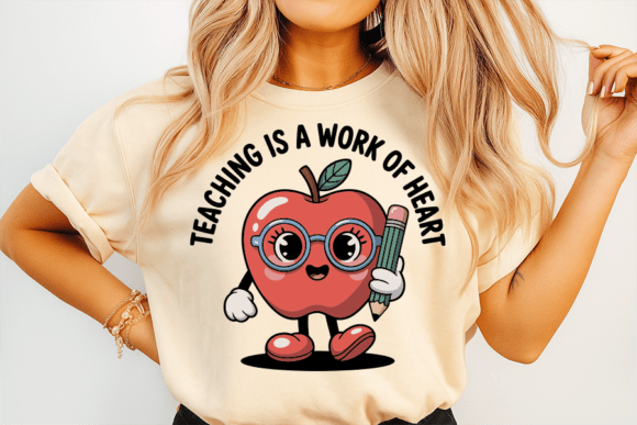 Cute Apple Cartoon in School Design Graphics for T-Shirt Designs