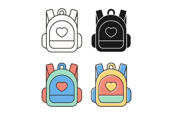 Cute Backpack Icon Set: Vibrant Graphics and Icons for Branding