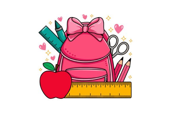 Cute Pink School Backpack Supplies Graphics for Crafts