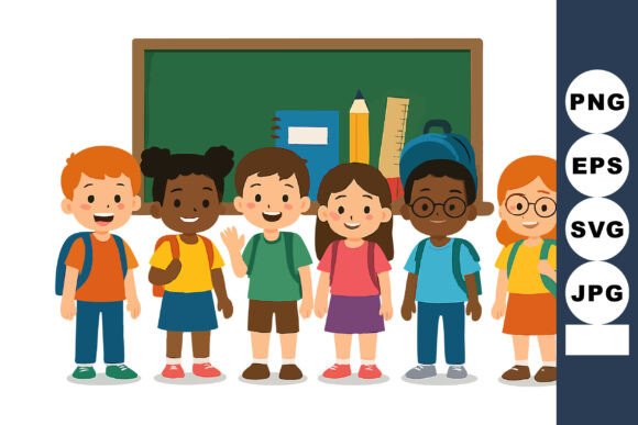 Diverse Group of Happy School Children S Graphics & Illustrations