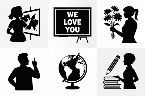 Education Teacher Icons Silhouette: Essential Graphics for Crafts & Publishing