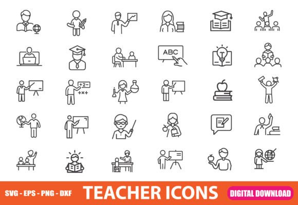 Hand Drawn Teacher and Education Icons Graphics Review