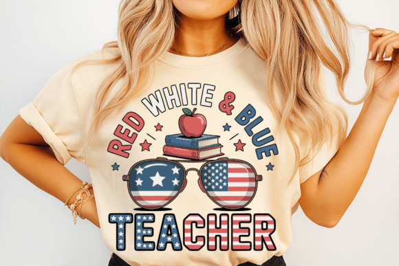 Patriotic Teacher with American Flag Graphics for T-Shirt Designs