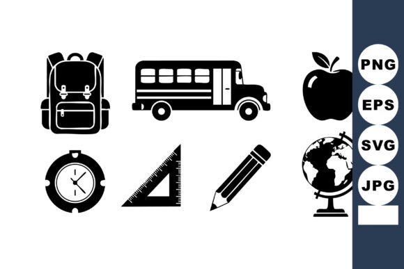 School Backpack Bus Apple Icons: Graphics for Crafts & Branding