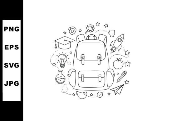 School Backpack with Education Icons and Graphics for Illustrations