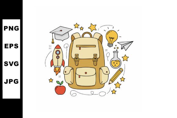 School Backpack with Education Icons Roc