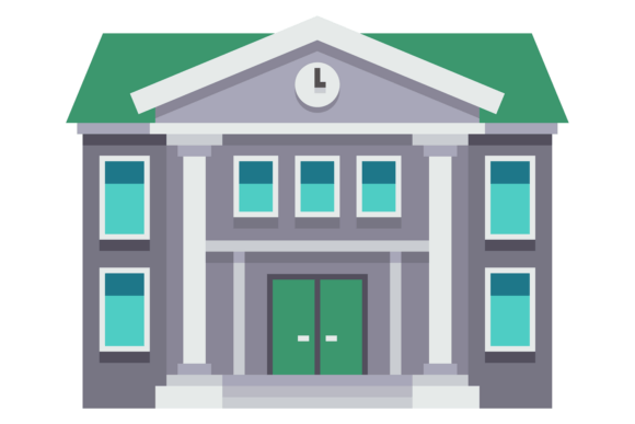 School Facade. Public Education Building: Graphics & Illustrations for Local Brands