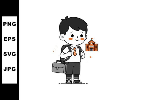 Schoolboy Carrying Backpack and Briefcas Graphics for Crafts