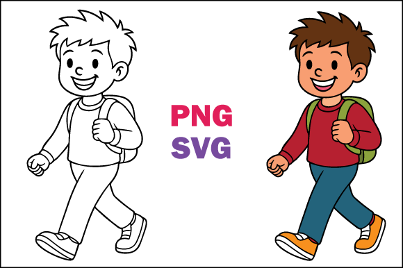 Schoolboy Walking with Backpack Graphics for Illustrations