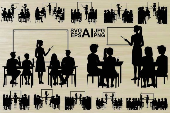 Silhouette Teacher in Classroom Bundle: Graphics & Illustrations Review
