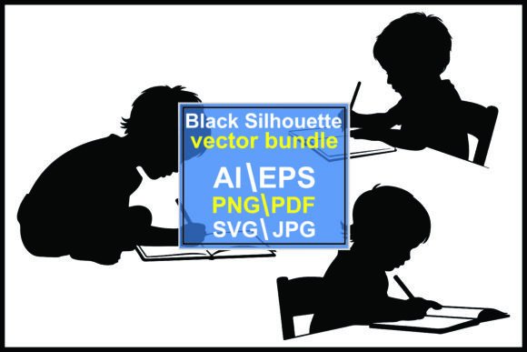 Silhouettes Children Writing Drawing: Essential Graphics for Illustrations