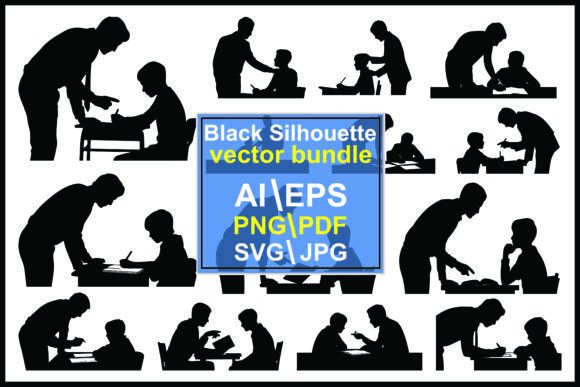 Teacher and Student Silhouettes Graphics for Illustrations