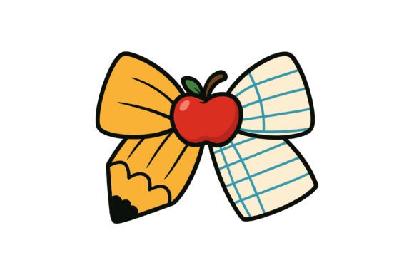 Teacher Pencil Apple Bow Design: Graphics for Print Templates