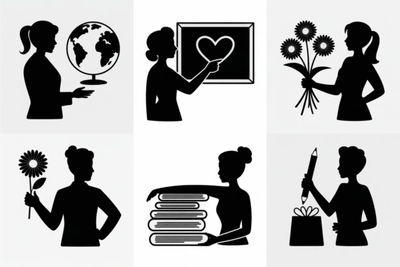 Teacher Silhouette Icons for Education Graphics in Crafts