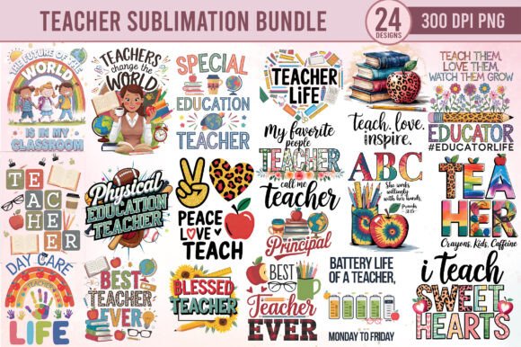 Teacher Sublimation Bundle PNG: A Graphic Design Asset for Crafts and Graphics