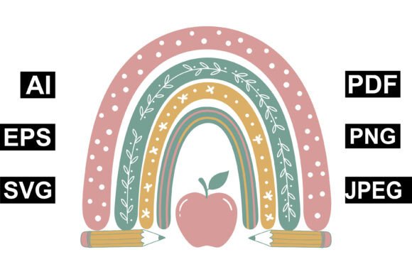Whimsical Teacher Rainbow Clipart Set for Graphics & Icons